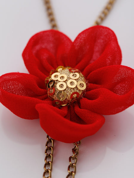 Chain Bracelet with vibrant flower and Sequence Center- Red
