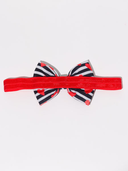 Striped Baby Heart Bow Headband- Off White