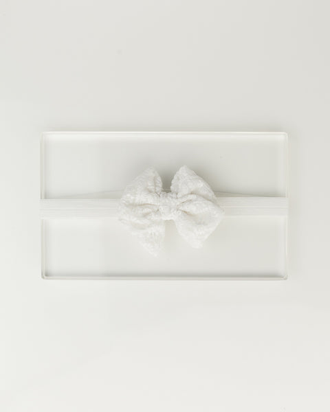 Floral Embroidered Tulle Sailor Bow Headband - White