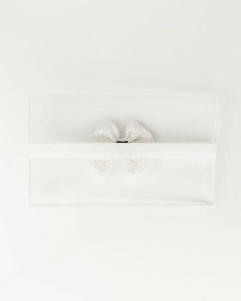 Floral Embroidered Tulle Sailor Bow Headband - White