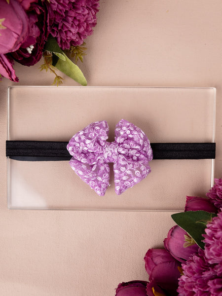 Floral Embroidered Tulle Sailor Bow Headband - Lilac