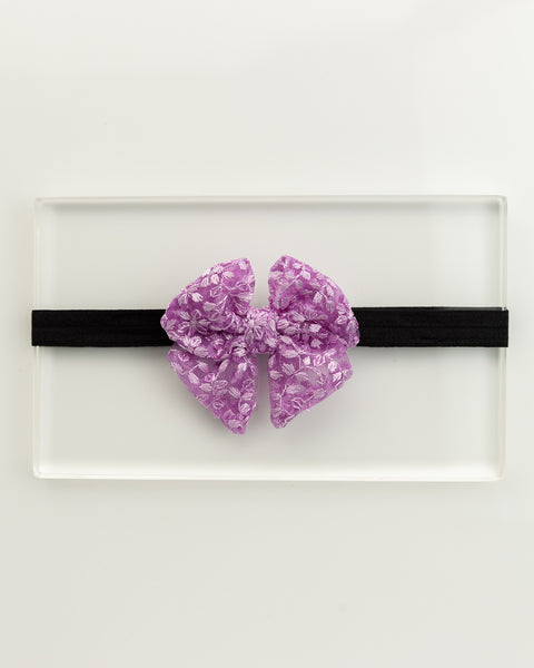 Floral Embroidered Tulle Sailor Bow Headband - Lilac