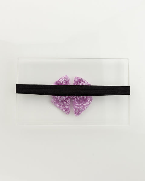 Floral Embroidered Tulle Sailor Bow Headband - Lilac