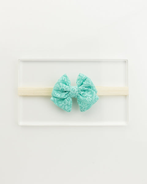 Floral Embroidered Tulle Sailor Bow Headband - Turquoise