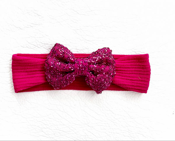 Festive Sequin Baby Headband- Dark Pink