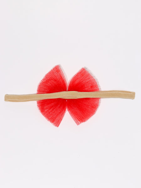 Sequined Heart Tulle Bow Headband- Red