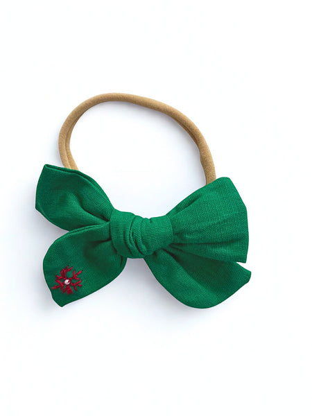 Christmas Snowflake Emroidered Bow Headband- Green