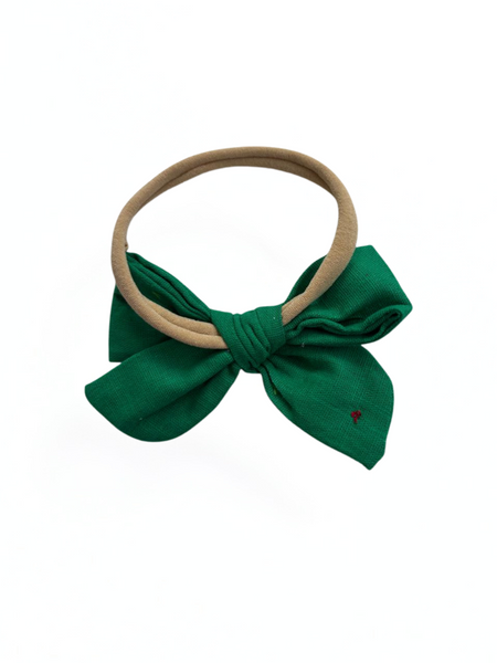 Christmas Snowflake Emroidered Bow Headband- Green