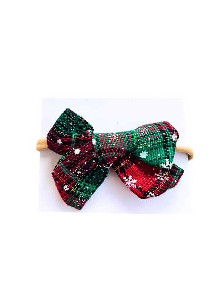 Winter Plaid Christmas Bow Headband- Multicolor