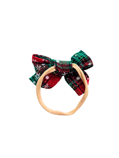 Winter Plaid Christmas Bow Headband- Multicolor