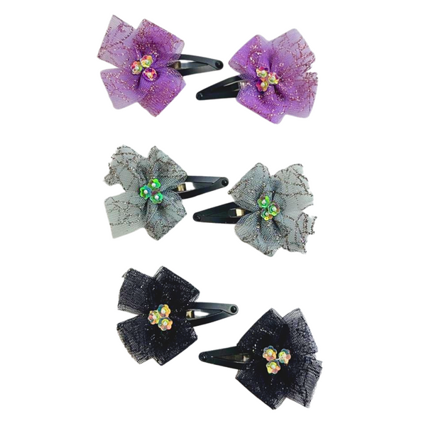 Set of 3  Flower HairClip- Grey, purple, Black