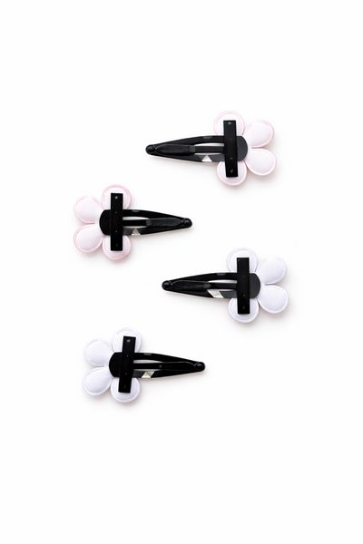 Set of 4 Flower and Checks Hair Clips – Dark Pink & Purple