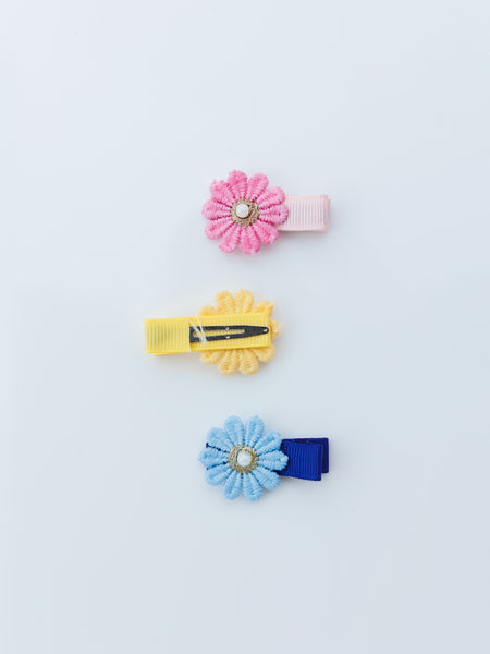 Set of 3 Floral Handmade Clips- Pink, Yellow, Blue