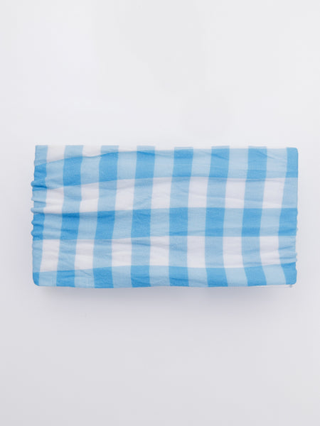 Knotty Ribbons Checkered Knot Top Headwrap - Light Blue & White