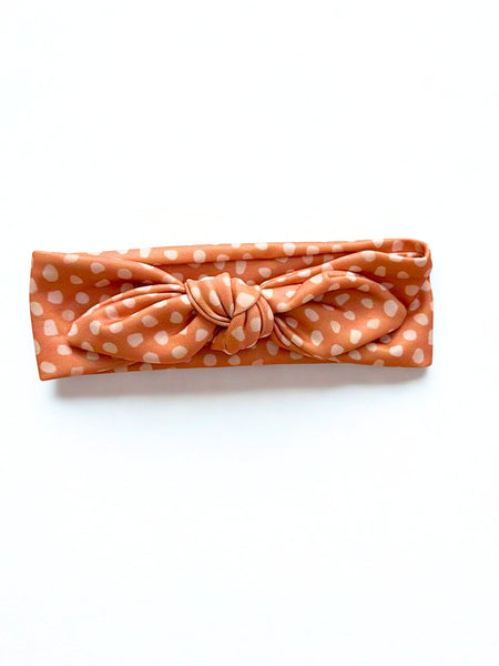 Girl Polka Dot Knot Headband- Orange