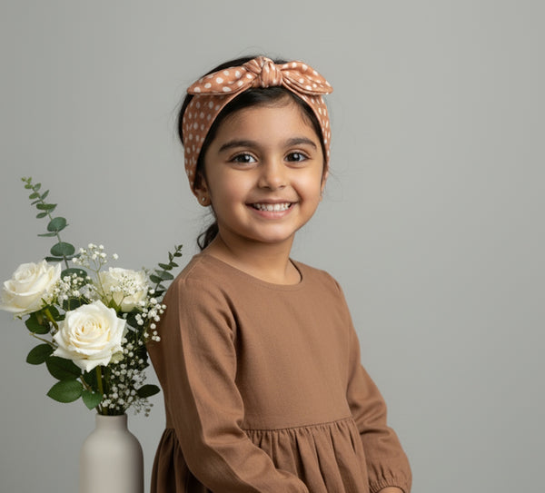 Girl Polka Dot Knot Headband- Orange