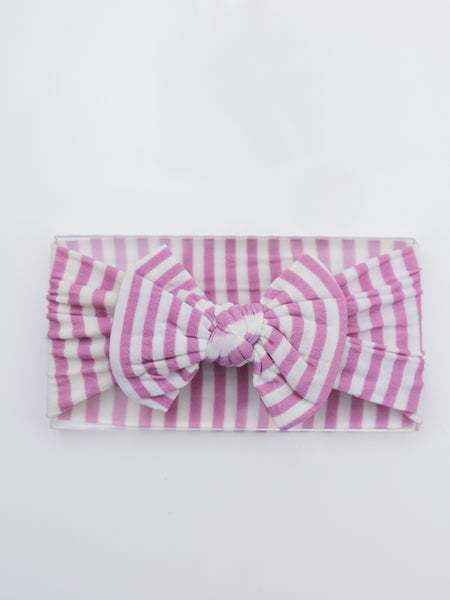 Checkered Knot Top Headwrap - Pink & White