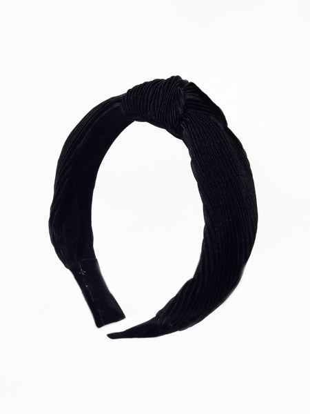 Pleated Fabric Knotted Headband- Black