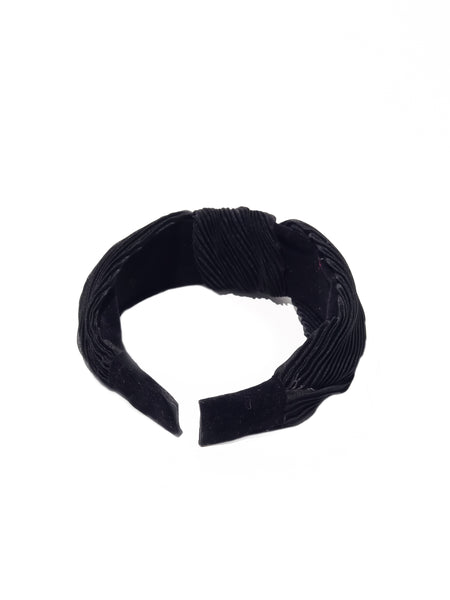 Pleated Fabric Knotted Headband- Black