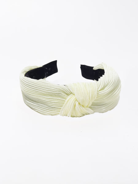 Pleated Fabric Knotted Headband- Off White