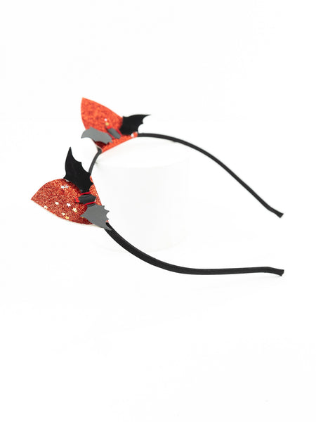 Halloween Theme Bat Glitter Ear Applique Embellished Hair Band - Black & Red