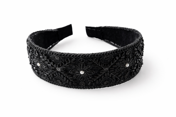 Sequin and Pearl Embellished Party Wear Hairband- Black