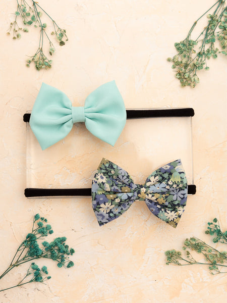 Floral Bow Headband Set- Light Blue