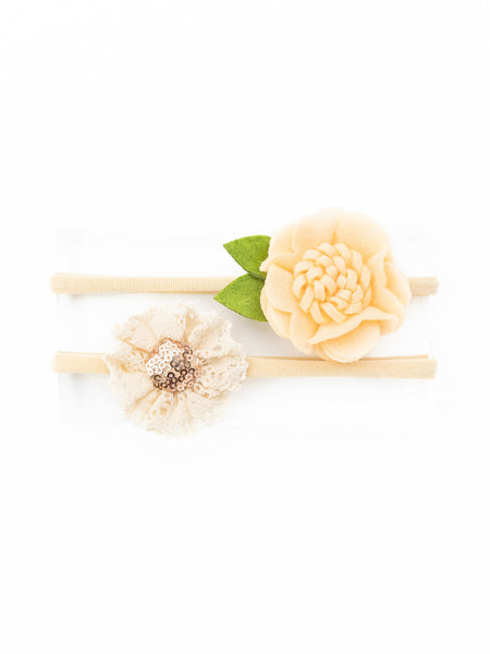 Felt & Lace Flower Headband- Light Peach & White