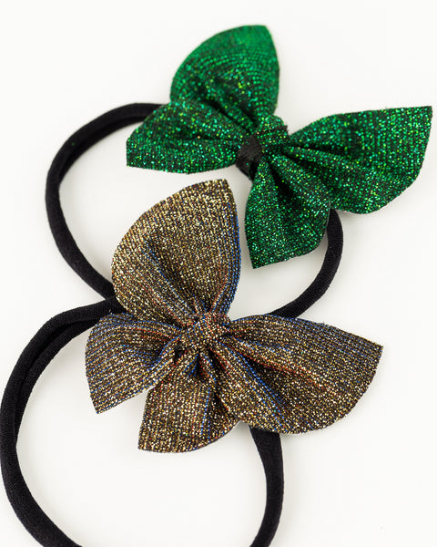 Set of 2 Glittery Butterfly Baby Headbands- Dark Green & Bronze