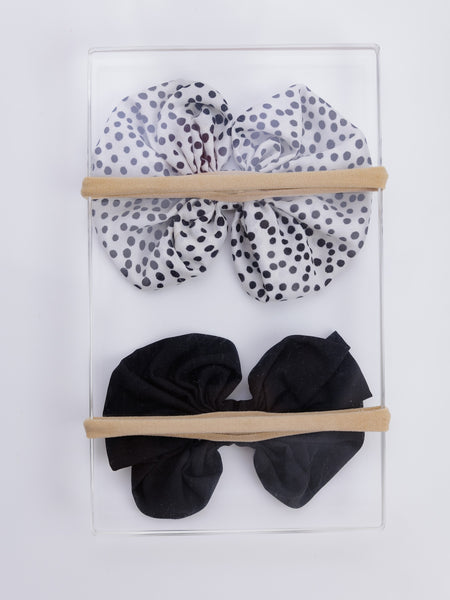 Oversized Heart Bow Head Bands Set- Black & White