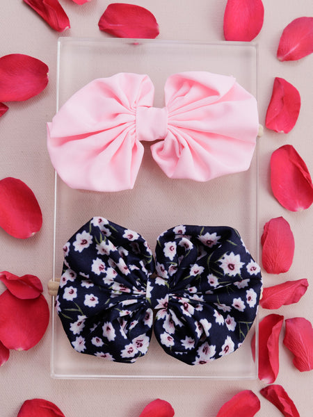 Oversized Heart Bow Head Bands Set- Pink & Dark Blue