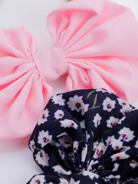 Oversized Heart Bow Head Bands Set- Pink & Dark Blue