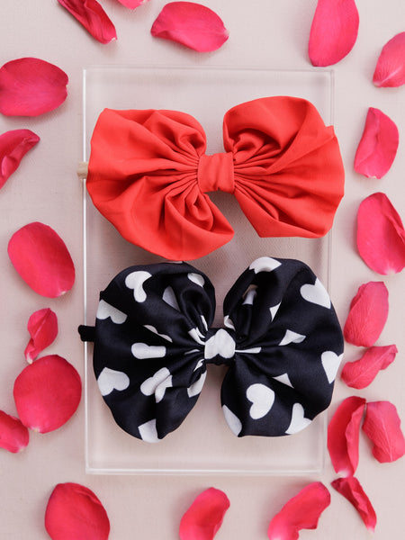 Oversized Heart Bow Head Bands Set- Orange & Black