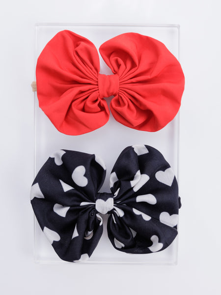 Oversized Heart Bow Head Bands Set- Orange & Black