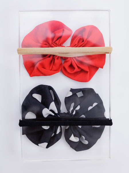 Oversized Heart Bow Head Bands Set- Orange & Black
