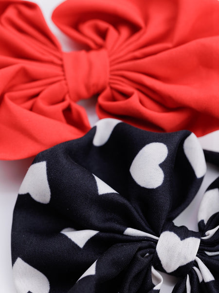 Oversized Heart Bow Head Bands Set- Orange & Black