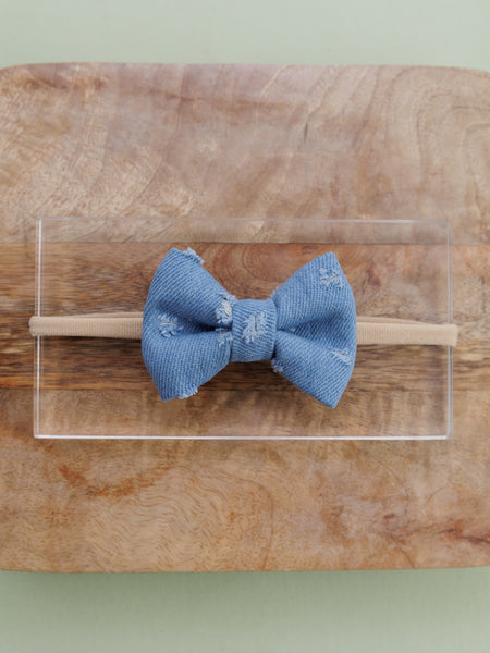 Ripped Denim Bow Head Band- Blue