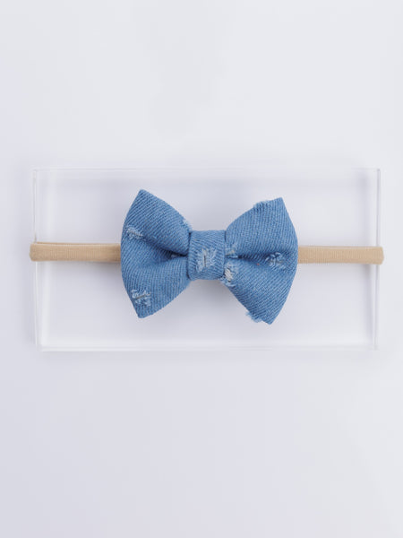 Ripped Denim Bow Head Band- Blue