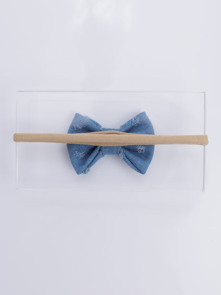 Ripped Denim Bow Head Band- Blue