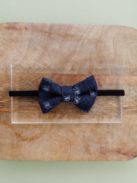 Ripped Denim Bow Head Band- Dark Blue