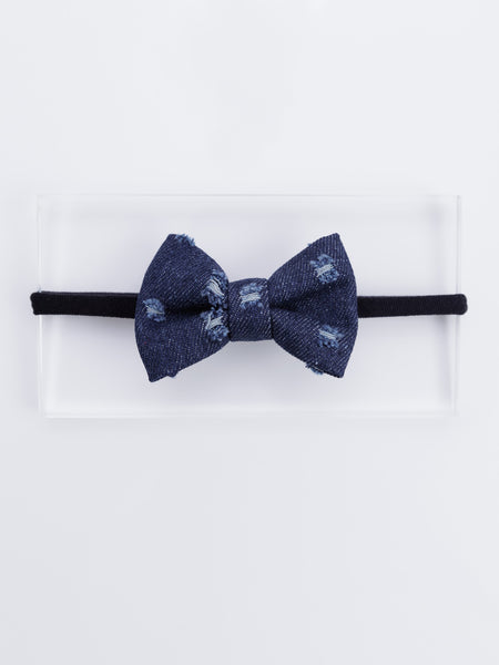 Ripped Denim Bow Head Band- Dark Blue