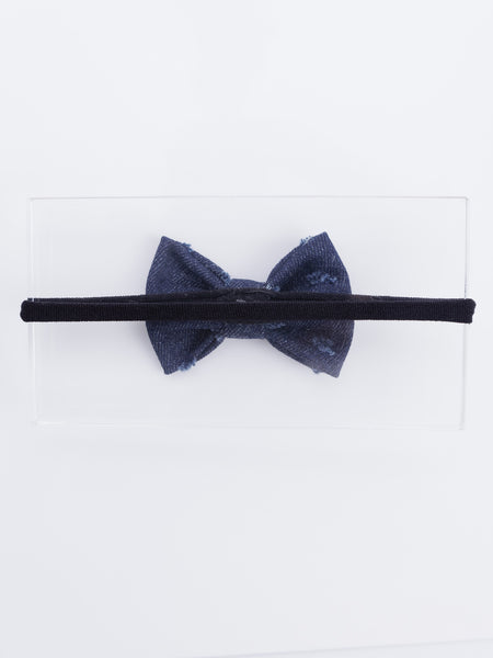 Ripped Denim Bow Head Band- Dark Blue