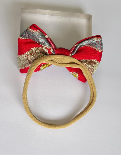 Durga Puja Sequin Bow Headband- Red