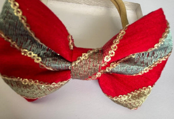 Durga Puja Sequin Bow Headband- Red