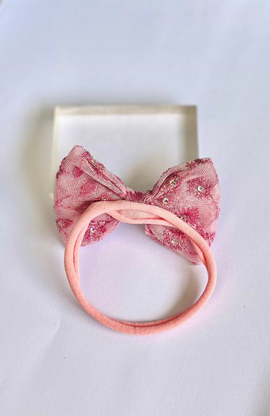 Party Wear Sequin Bow Headband - Pink