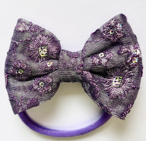 Party Wear Sequin Bow Headband - Purple