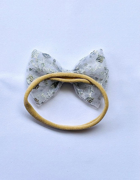 Party Wear Sequin Bow Headband - White