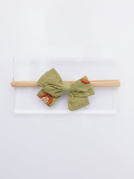Sunflower Embroidered Bow Headband- Heena Green