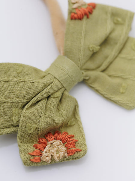 Sunflower Embroidered Bow Headband- Heena Green