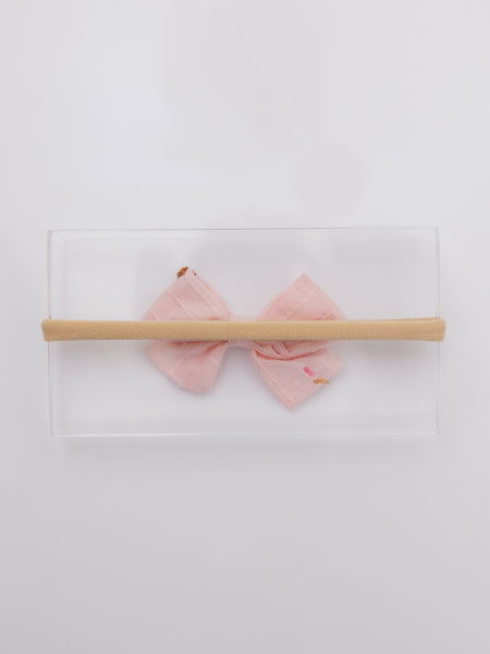 Sunflower Embroidered Bow Headband-Light Pink